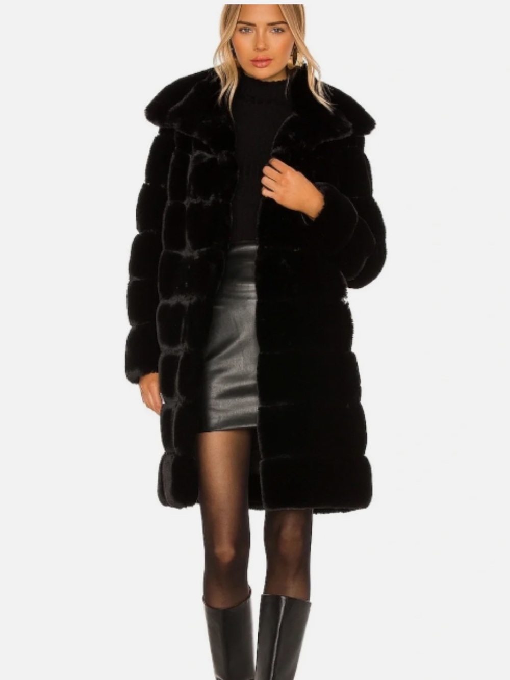 Adrienne Landau Faux Fur Long Coat in Jet Black